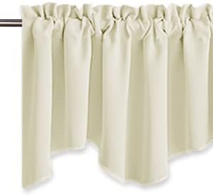 NICETOWN Blackout Valances for Kitchen Window - 42 inches by 18 inches Long Thermal Insulated Rod Pocket Cafe Curtains, Window Treatment for Bathroom/Bedroom (Light Beige, 2 Pieces)