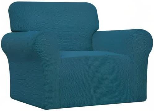 Easy-Going Stretch Chair Sofa Slipcover 1-Piece Couch Sofa Cover Furniture Protector Soft with Elastic Bottom for Kids, Pet. Spandex Jacquard Fabric Small Checks (Chair, Peacock Blue)