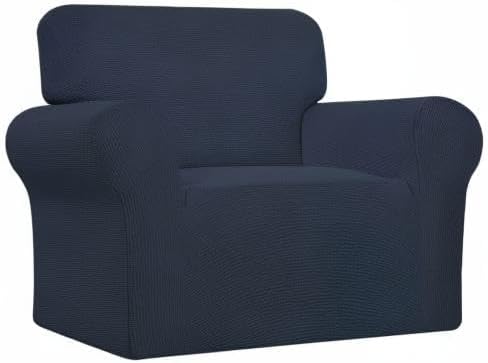Easy-Going Stretch Oversized Chair Sofa Slipcover 1-Piece Couch Sofa Cover Furniture Protector Soft with Elastic Bottom for Kids Spandex Jacquard Fabric Small Checks Dark Blue