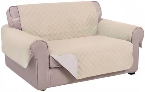 U-NICE HOME Loveseat Sofa Cover Reversible Couch Cover for Dogs with Elastic Straps Water Resistant Furniture Protector for Pets for 2 Cushion Couch (Loveseat, Sand/Beige)