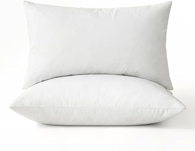 MIULEE 12x20 Pillow Inserts, Set of 2 Down Feather Throw Pillows for Couch Sofa Bed, Decorative Fluffy Throw Pillow Inserts Cotton Fabric,White