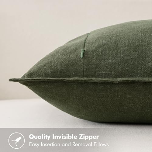 MIULEE Neutral Green/Brown Linen Pillow Covers Pack of 4 Decorative Natural Solid Throw Pillow Covers Soft Accent Boho Farmhouse Couch Pillowcases Spring Decors for Living Room Bed Sofa 20x20 Inch