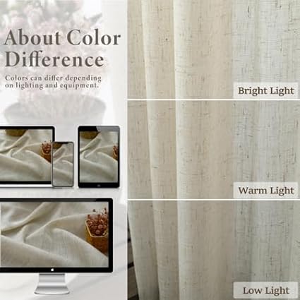 Pitalk Flax Linen Curtains 90 Inches Long for Bedroom 2 Panels Set Back Tab Loop Pocket Rustic Farmhouse Drapes Light Filtering Semi Sheer Tan Beige Curtain for Living Room 52x90 Length