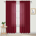 DWCN Christmas Burgundy Sheer Curtains Semi Transparent Voile Rod Pocket Curtains for Bedroom and Living Room, 52 x 84 inches Long, Set of 2 Panels