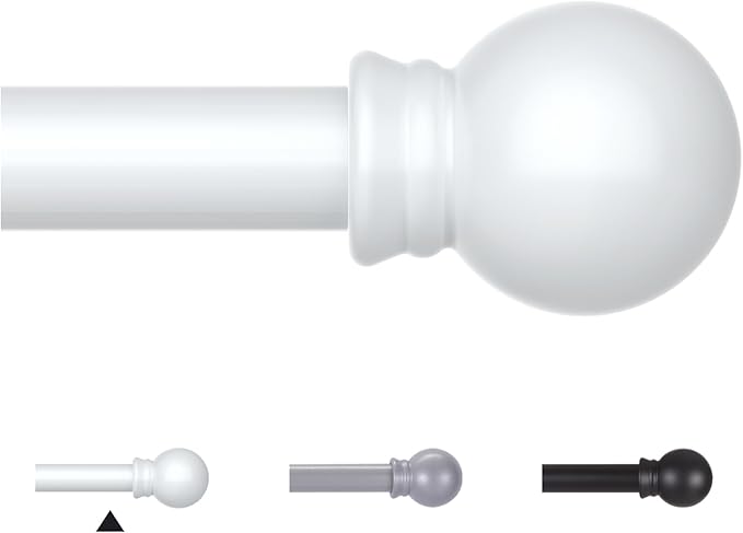 Thestoa Curtain Rods for Windows 30-62 Inch, 5/8" White Curtain Rod for Bedroom, Living Room,Kitchen,Farmhouse, Outdoor