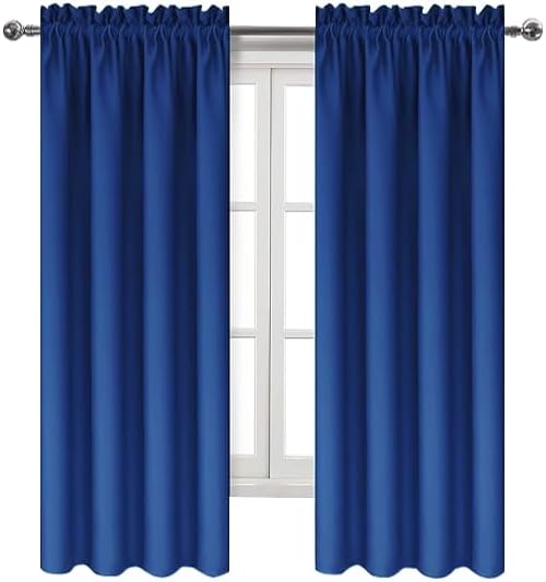 DWCN Blackout Curtains Room Darkening Thermal Insulated Bedroom Curtains Window Curtain Panels, 52 x 63 inches Long, Set of 2 Classic Blue Rod Pocket Drapes