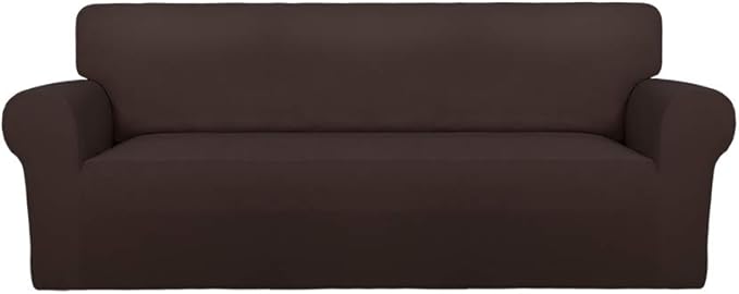 PureFit Super Stretch Sofa Slipcover – Spandex Non Slip Soft Couch Sofa Cover, Washable Furniture Protector with Non Skid Foam and Elastic Bottom for Kids, Pets （Sofa, Chocolate）