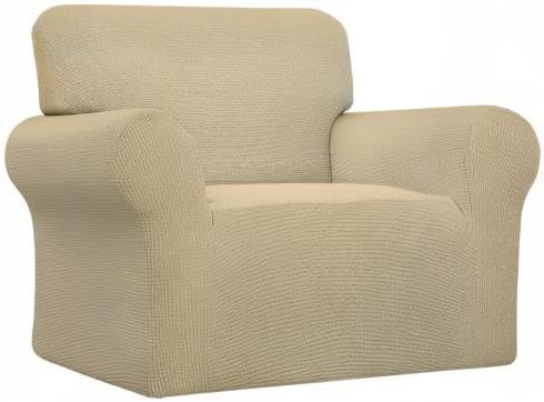 Easy-Going Stretch Chair Sofa Slipcover 1-Piece Couch Sofa Cover Furniture Protector Soft with Elastic Bottom for Kids, Pet. Spandex Jacquard Fabric Small Checks (Chair, Beige)