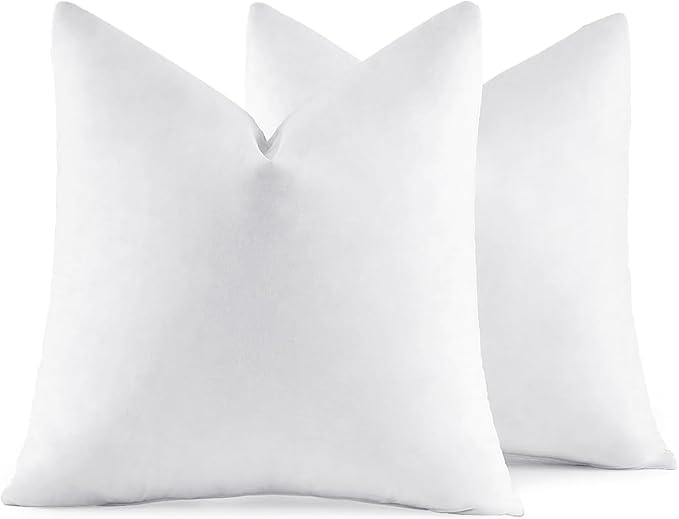 MIULEE 24x24 Euro Pillow Inserts, Set of 2 Down Feather Throw Pillows for Couch Sofa Bed, Decorative Fluffy Throw Pillow Inserts Cotton Fabric,White