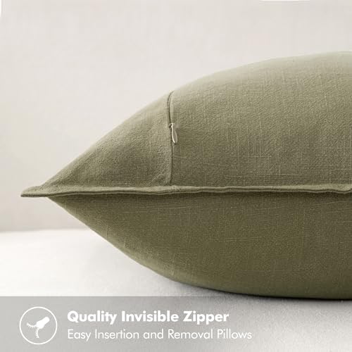 MIULEE Neutral Green Linen Pillow Covers Pack of 4 Decorative Natural Solid Throw Pillow Covers Accent Boho Farmhouse Couch Pillowcases Modern Spring Home Decor for Living Room Bed Sofa 20x20 Inch