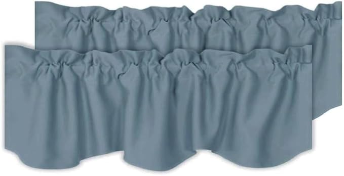 H.VERSAILTEX 2 Panels Blackout Curtain Valances for Kitchen Windows/Living Room/Bathroom Privacy Protection Rod Pocket Decoration Scalloped Winow Valance Curtains, 52" W x 18" L, Stone Blue