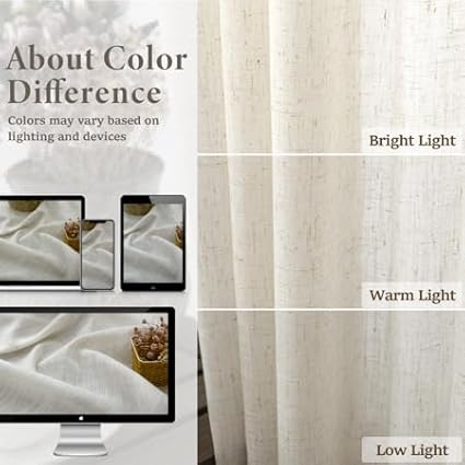 Pitalk 42 Inch Wide by 108 Inch Curtain for Living Room Patio Sliding Door 2 Panel Back Tab Pocket Semi Sheer Linen Pleated Drape for Balcony Terrace Farm House Cottage Core Decor 9 Feet Long 42 x 108