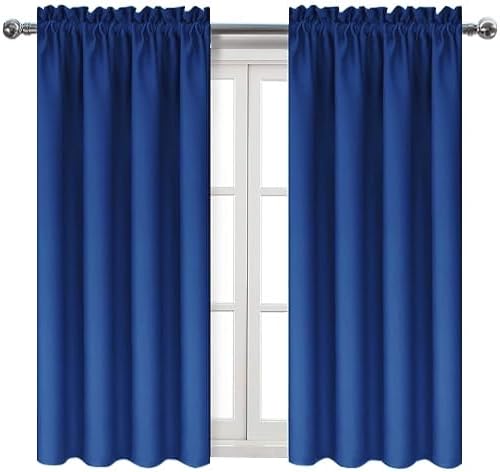 DWCN Blackout Curtains Room Darkening Thermal Insulated Bedroom Curtains Window Curtain Panels, 42 x 45 inches Long, Set of 2 Classic Blue Rod Pocket Drapes
