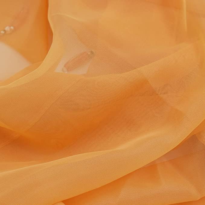 Molaxhome Swag Curtain 51 inch Length Rod Pocket Scalloped Curtain Valance Sheer Lace Panels with Hanging Crystal Beads for Kitchen Bedroom Window Treatments Drape Decor 1pc (Orange, 51Wx23L)