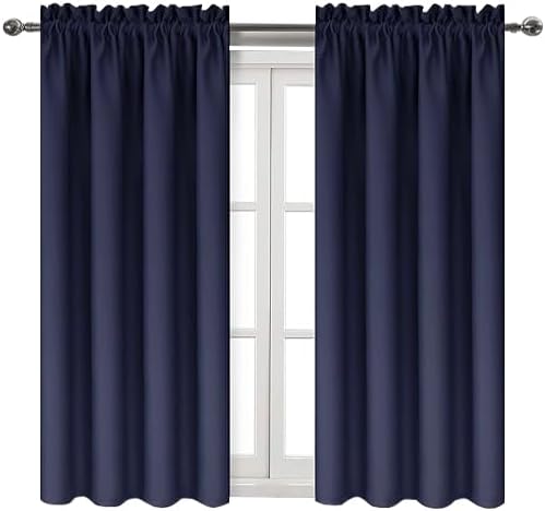 DWCN Navy Room Darkening Blackout Curtains - Thermal Insulated Privacy Energy Saving Window Curtain Drapes 42 x 45 inch Length, Set of 2 Bedroom Living Room Curtains