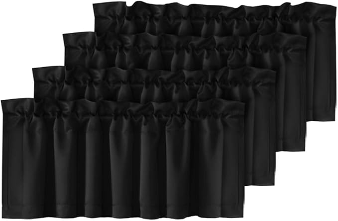 H.VERSAILTEX Blackout Valances for Windows,Black Kitchen Valance Curtains for Living Room/Bedroom/Bathroom/Basement Privacy Rod Pocket, 4 Panels 52" W x 18,Black