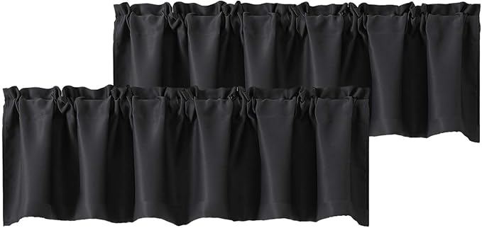 Chyhomenyc Black Valances for Window, Room Darkening Short Curtains for Kitchen Bedroom Living Room, Rod Pocket Top Small Window Treatment Valance RV Bunk Panels, 60" Wx14 L, 2 Pieces