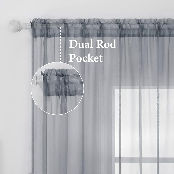 MIULEE 2 Panels Solid Color Sheer Window Curtains Elegant Window Voile Panels/Drapes/Treatment for Bedroom Living Room (54X96 Inches Dark Grey)