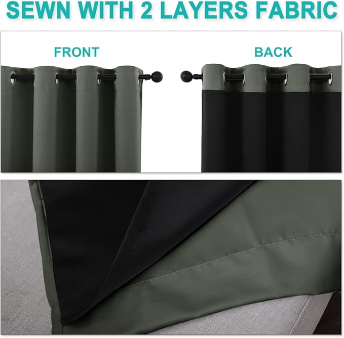 NICETOWN 100% Blackout Window Curtain Panels, Cold and Full Light Blocking Drapes with Black Liner for Nursery, 84" Drop Thermal Insulated Draperies (Dark Mallard, 2 Pieces, 70" Wide Each Panel)