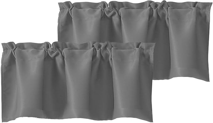 Chyhomenyc Light Grey Valances for Window, Room Darkening Short Curtains for Kitchen Bedroom Living Room, Rod Pocket Top Small Window Treatment Valance RV Bunk Panels, 40Wx14L, 2 Pieces