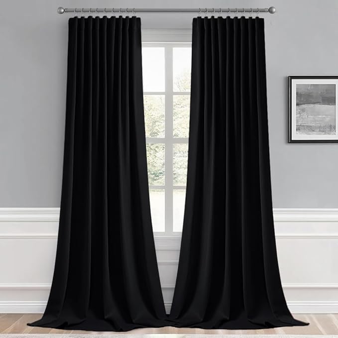MIULEE Back Tab Blackout Curtains 102 Inch Long 2 Panels Set for Living Room Bedroom, Halloween Black Rod Pocket/Pinch Pleated Thermal Insulated Room Darkening Light Blocking Floor to Ceiling Drapes