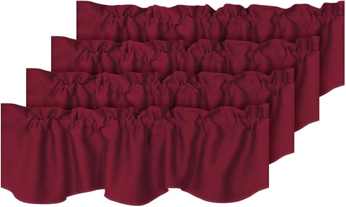 H.VERSAILTEX 4 Panels Blackout Red Christmas Curtain Valances for Kitchen Windows/Living Room/Bathroom Privacy Protection Rod Pocket Winow Valance Curtains, 52" W x 18" L, Burgundy
