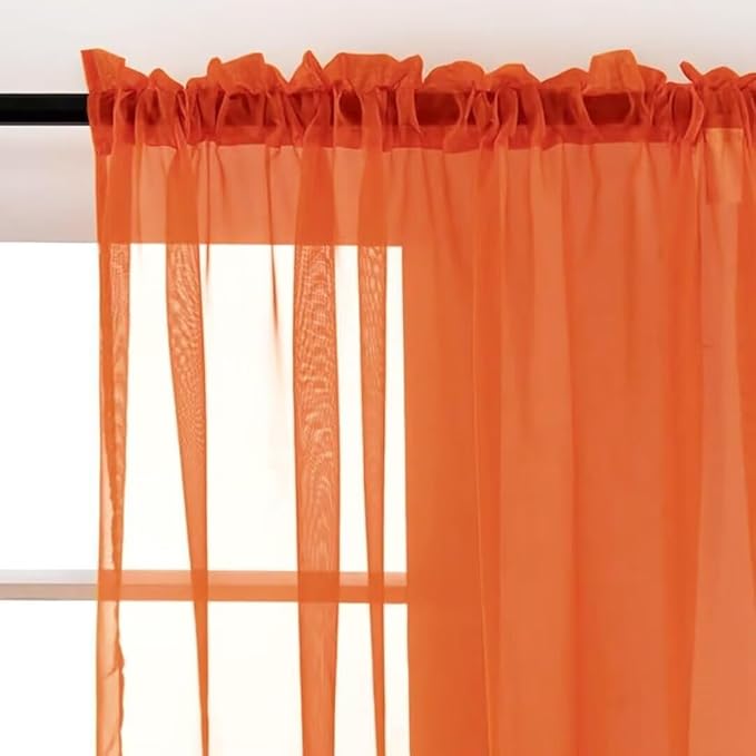 SpaceDresser Burnt Orange Sheer Curtains 4 Panels Rod Pocket Semi-Sheer Curtain 108 Inches Long Light Filtering Voile Window Drapes for Bedroom Living Room Kitchen, Each 52W x 108L