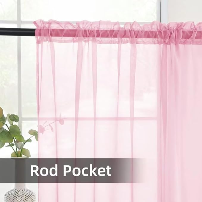 youleyar Solid Sheer Rod Pocket Curtain Voile Draperies 2 Panels White Beige Black Grey Coffee 52 Inch Width 90 Inch Long 1 Pair for Kitchen Bedroom Children Living Room Yard(Light Pink,52Wｘ90L)