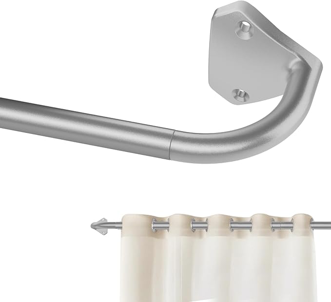 GXOACKJ Silver Curtain Rods for Windows 28 to 48 inch, 5/8 inch Adjustable Wrap Around Blackout Curtain Rods for Bedroom & Outdoor