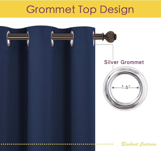 NICETOWN Blackout Draperies Curtains, All Season Thermal Insulated Solid Grommet Top Blackout Curtains/Drapes for Kid's Room (Navy, 1 Pair, 42 x 45 Inch)