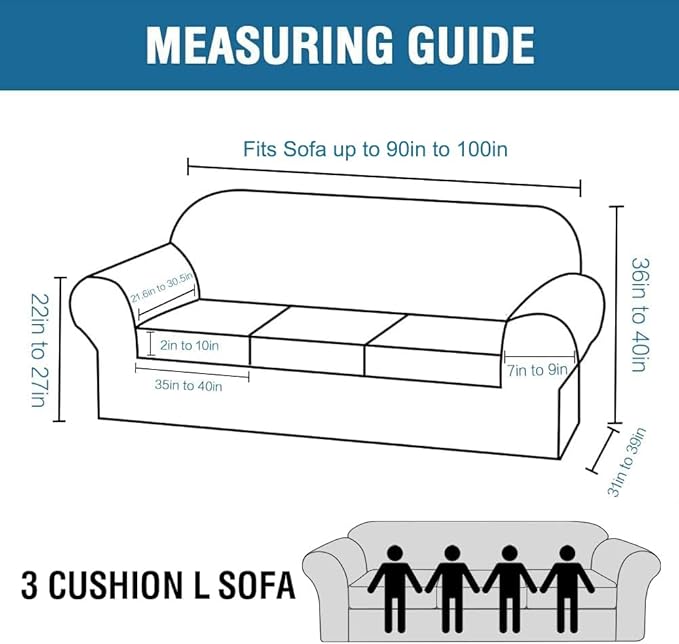 H.VERSAILTEX 4 Piece Stretch Sofa Covers for 3 Cushion Couch Covers for Living Room Furniture Slipcovers (Base Cover Plus 3 Seat Cushion Covers) Thicker Jacquard Fabric (Large Sofa, Rust)