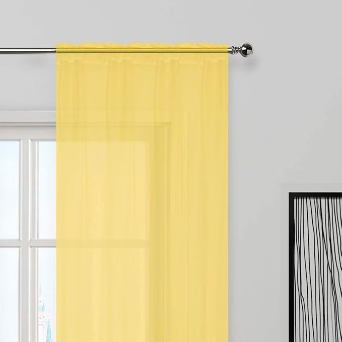 SpaceDresser Sheer Voile Window Treatment Rod Pocket Curtain Panels for Kitchen Bedroom Living Room Drapes Sunlight Filtering Privacy Semi Home Decor Assorted Colors Sizes (Yellow, 52 W x 96 L)