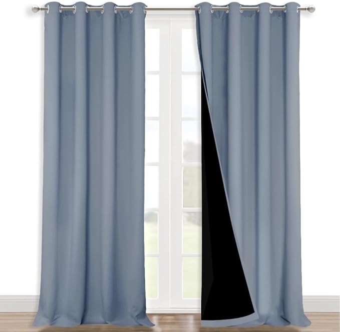NICETOWN 100% Blackout Curtains for Windows, Pack of 2, 52" W x 108" L, Vintage Blue, Super Heavy-Duty Black Lined Total Darkness Drapes for Bedroom, Privacy Assured Window Treatment for Patio