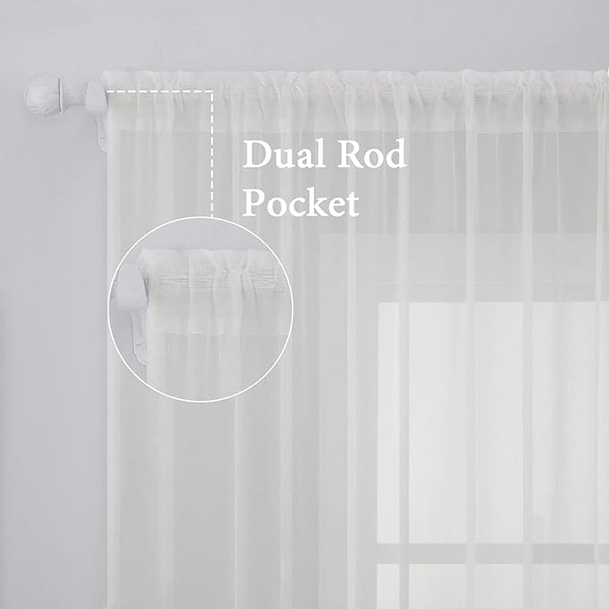 MIULEE 2 Panels Solid Color Sheer Window Curtains Elegant Window Voile Panels/Drapes/Treatment for Bedroom Living Room (54X96 Inches Ivory)