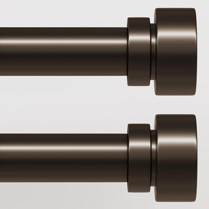 Lootkell 2 Pack Modern Brown Curtain Rods Set for Windows 72 to 144 Inches Adjustable Length Heavy Duty 1" Diameter Window Curtain Rod with Decorative Finials for Outdoor Bedroom Kitchen Living Room