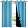 NICETOWN 100% Blackout Short Curtains with Black Liners, 2 Panels, 37" W by 60" L, Teal Blue, Solid Thermal Insulated Full Blackout 2-Layer Lined Drapes, Energy Efficiency Window Draperies for Bedroom