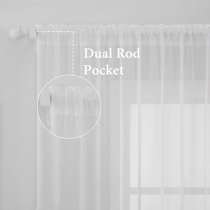 MIULEE 2 Panels Solid Color White Sheer Window Curtains Elegant Window Voile Panels/Drapes/Treatment for Bedroom Living Room (54 X 98 Inches White)