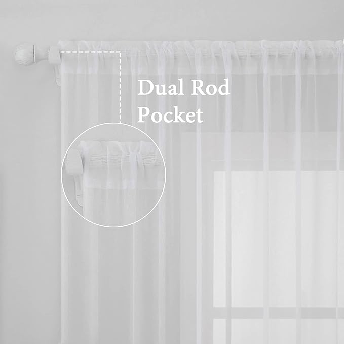 MIULEE 2 Panels Solid Color White Sheer Window Curtains Elegant Window Voile Panels/Drapes/Treatment for Bedroom Living Room (54 X 63 Inches White)