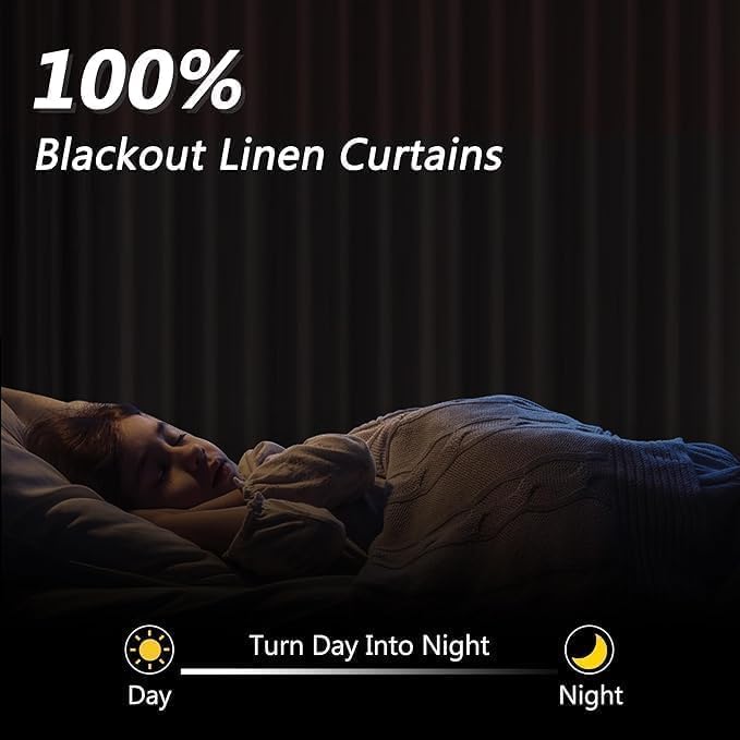 Guken Boho 100% Blackout Curtains 108 Inch Long for Living Room Bedroom Back Tab Thermal Insulated Noise Reducing Black Out Linen Drapes Room Darkening Window Curtain 2 Panels Set, 9 FT