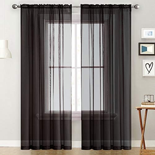 SpaceDresser Basic Rod Pocket Sheer Voile Window Curtain Panels White 1 Pair 2 Panels 60 Width 63 Inch Long for Kitchen Bedroom Children Living Room Yard(Black,60 W x 63 L)