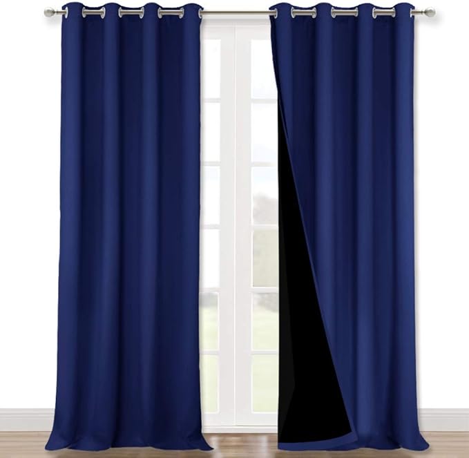 NICETOWN 100% Blackout Curtains for Windows, Pack of 2, Royal Blue, 52" W x 120" L, Super Heavy-Duty Black Lined Total Darkness Drapes for Bedroom, Privacy Assured Window Treatment for Patio