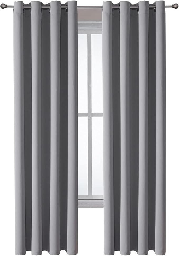 ChrisDowa Grommet Blackout Curtains for Bedroom and Living Room - 2 Panels Set Thermal Insulated Room Darkening Curtains (Light Grey, 52W x 95L)