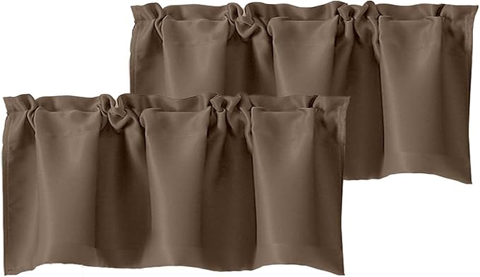 Chyhomenyc Brown Valances for Window, Room Darkening Short Curtains for Kitchen Bedroom Living Room, Rod Pocket Top Small Window Treatment Valance RV Bunk Panels, 40Wx14L, 2 Pieces