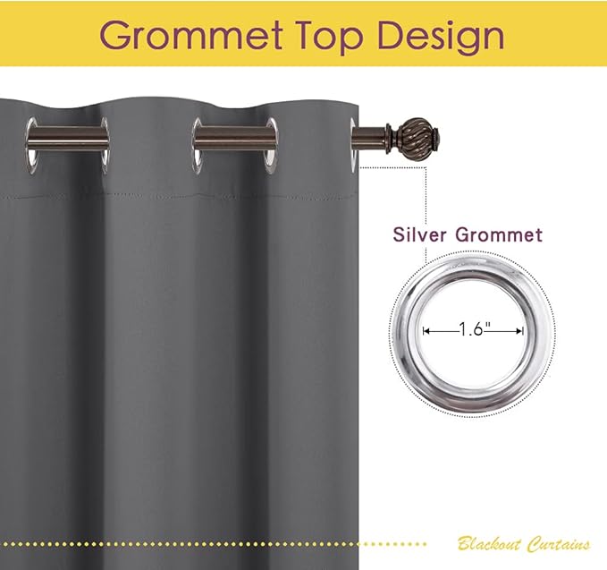 NICETOWN Blackout Curtains & Drapes for Bedroom, Grey, W34 x L40, Set of 2, Triple Weave Grommet Top Thermal Insulated Light Blocking Panels for Bathroom/Living Room