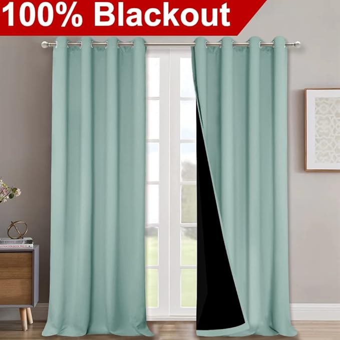 NICETOWN Full Shading Curtains for Windows, Super Heavy-Duty Black Lined Blackout Curtains for Bedroom, Privacy Assured Window Treatment (Aqua Blue, Pack of 2, 52 inches W x 95 inches L)