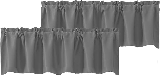 Chyhomenyc Light Grey Valances for Window, Room Darkening Short Curtains for Kitchen Bedroom Living Room, Rod Pocket Top Small Window Treatment Valance RV Bunk Panels, 60Wx14L, 2 Pieces