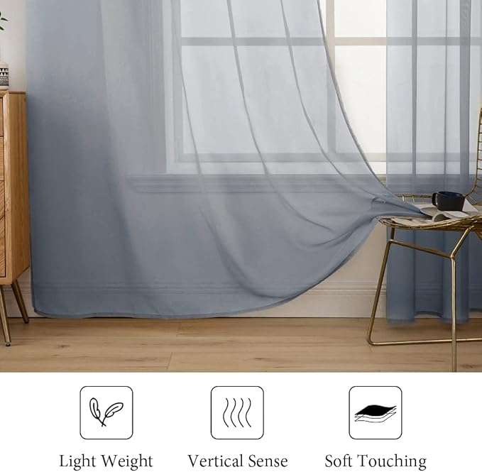 MIULEE 2 Panels Solid Color Sheer Window Curtains Elegant Window Voile Panels/Drapes/Treatment for Bedroom Living Room (54X108 Inches Dark Grey)