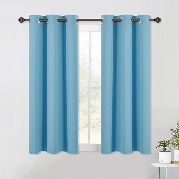 NICETOWN Blackout Curtains & Drapes for Bedroom, Teal Blue, W34 x L48, Set of 2, Triple Weave Grommet Top Thermal Insulated Light Blocking Panels for Bathroom/Living Room