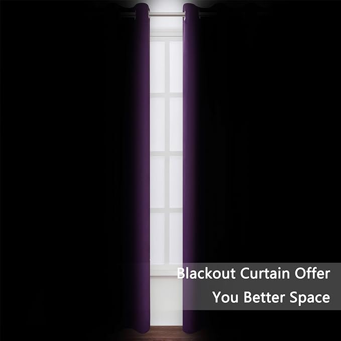 LEMOMO Blackout Curtains 52 x 90 Inch Long Purple Curtains Set of 2 Panels Room Darkening Curtains for Bedroom and Living Room
