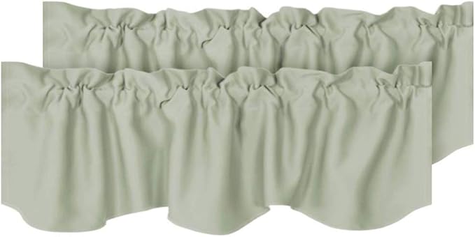 H.VERSAILTEX 2 Panels Blackout Curtain Valances for Kitchen Windows/Living Room/Bathroom Privacy Protection Rod Pocket Decoration Scalloped Window Valance Curtains, 52" W x 18" L, Light Sage